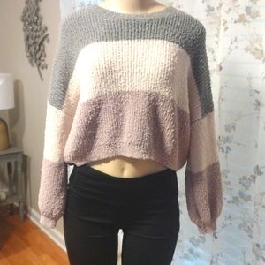 Oversized crop Crochet Sweater with bell sleeves size medium